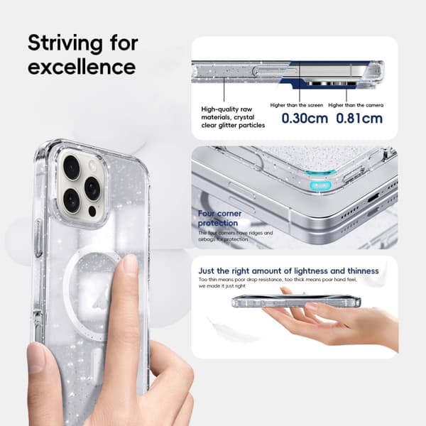 iPhone 16 Pro Max Glittrande Pulver MagSafe Magnetisk Skal Transparent