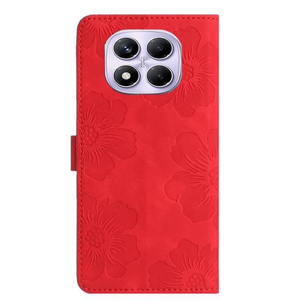 Redmi Note 14 Pro 4G - Blommig Pr präglad Läderfodral Röd