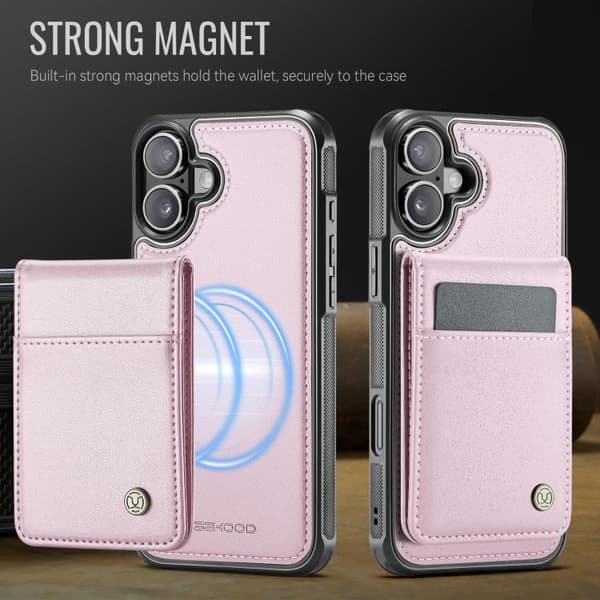iPhone 17 Skal - brittisk stil med RFID MagSafe kortficka av PU Rosa