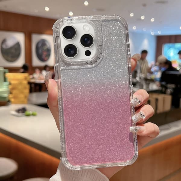 iPhone 16 Pro Skal TPU + PC med Glittrande Papper - Fullt Skyddande Mobilskal Rosa