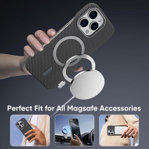 iPhone 16 Pro Kolfiber MagSafe Magnetisk Korthållare Skal Grå