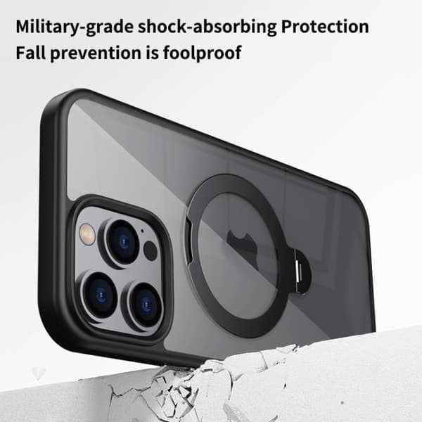 iPhone 16 Pro Max Transparent MagSafe Magnetisk Rotationsring Skal Svart