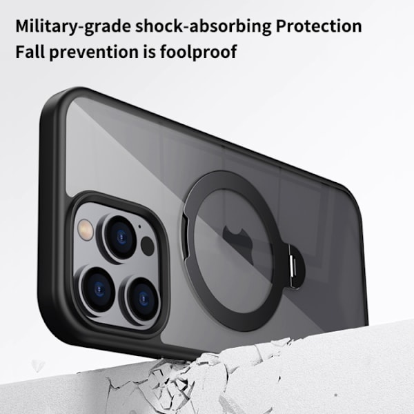 iPhone 16 Pro Transparent MagSafe Magnetisk Rotationsring Skal Blå