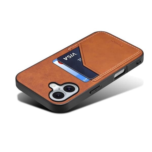 iPhone 17 Skal - PU med Dubbel Kortfack Brun