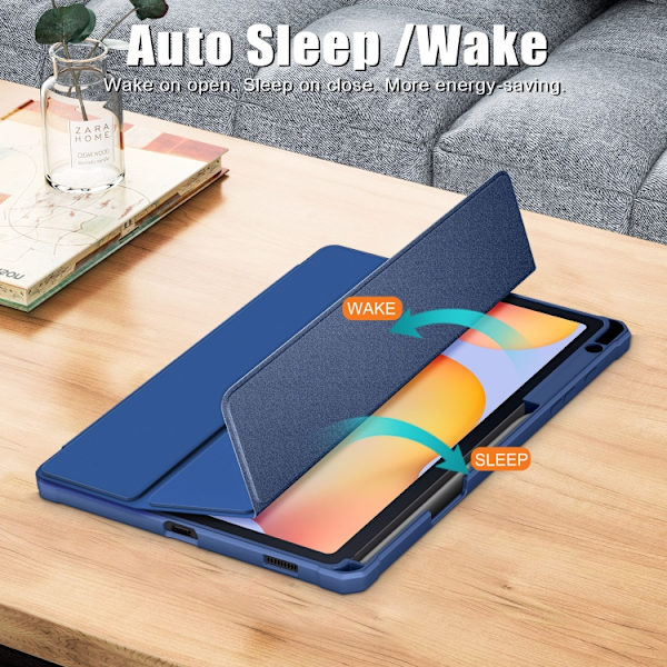 Samsung Galaxy Tab S6 Lite 3-Fold Smart Läderfodral Mörkblå