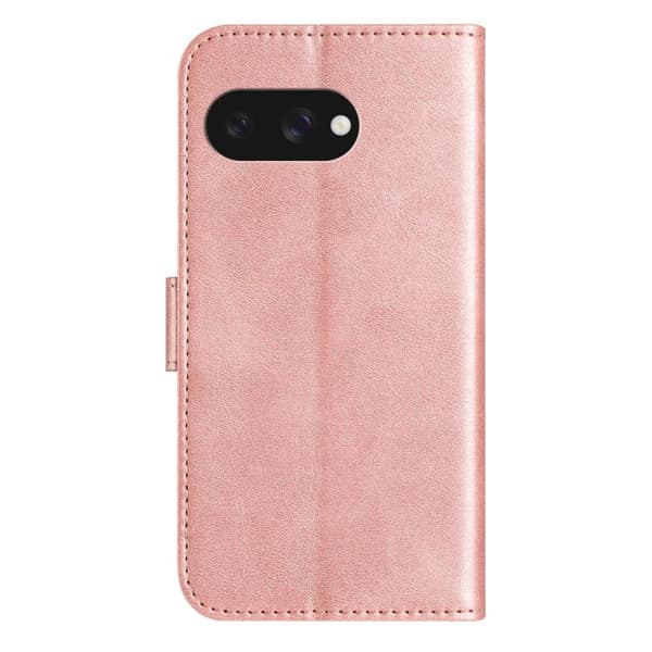 för Pixel 9a Skal - Dubbelvikt S-formad Läderfodral Roséguld