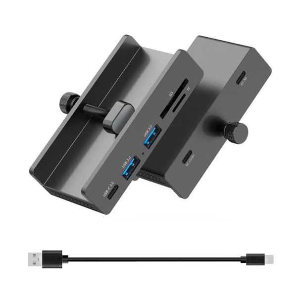 HCL-2A1CTS-Pro Aluminiumlegering 5-port USB3.0 Klämhub (Svart) - Stöd för Mac, Windows, Android