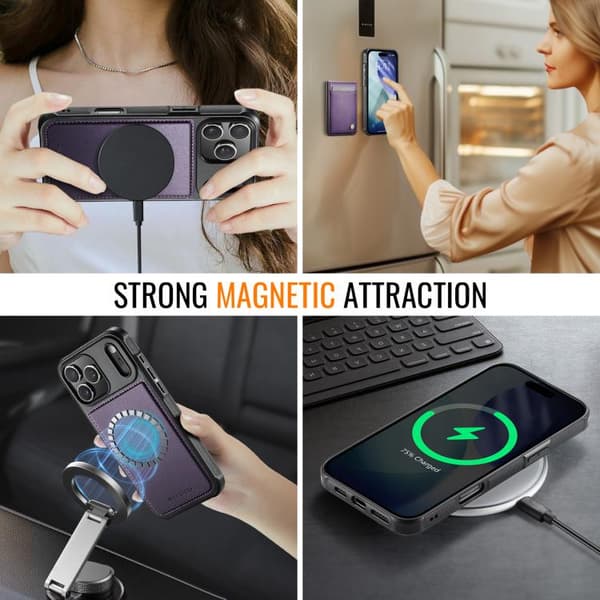 iPhone 18 Pro Max / iPhone 17 Pro Max Skal JEEHOOD Britisk Stil RFID MagSafe Kortväska PU Purpur