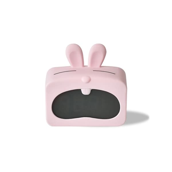 Mini söt tecknad multifunktionell digital lysande termometer liten väckarklocka (rosa kanin)