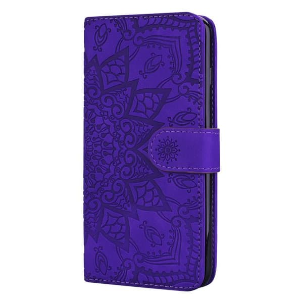 iPhone 18 Pro / iPhone 17 Pro Skal läderfodral med mandala präglad design - dubbelvik Purpur