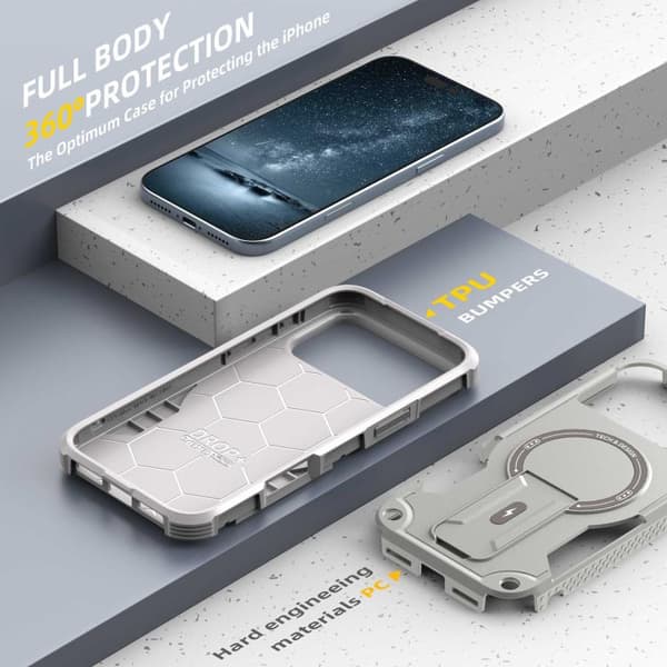 iPhone 18 Pro / iPhone 17 Pro Skal med Armor MagSafe Hållare - PC Hybrid TPU Grå