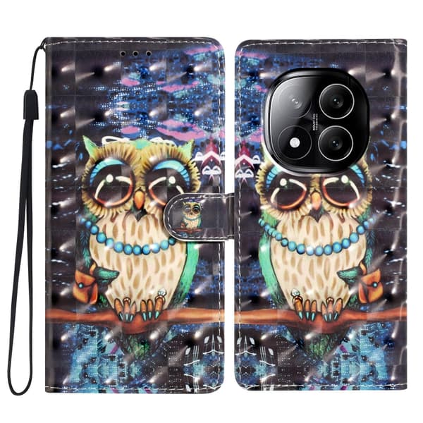 Redmi Note 14 Pro 5G - 3D Mönster Läder fodral Storögd uggla