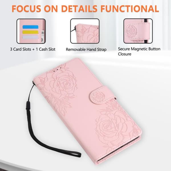 Redmi Note 14 4G - Läderfodral med Rosblommor och 3 Kortfack Rosa