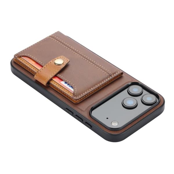 iPhone 18 Pro Max / iPhone 17 Pro Max Skal - kalvskinn med kortfack - TPU och PU Brun