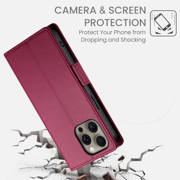 iPhone 16 Pro Max Skal - Magnetiskt Frostat Läderfodral Vinrött