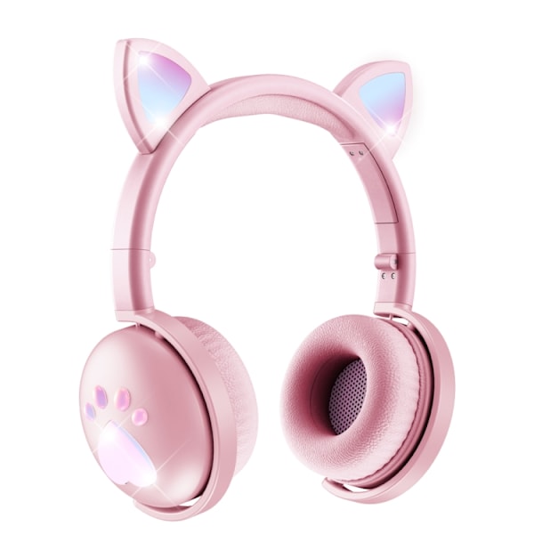 BK9 HiFi 7.1 Surroundljud Kattklo Ljusstark Kattöra Bluetooth Gaming Headset med Mikrofon Rosa