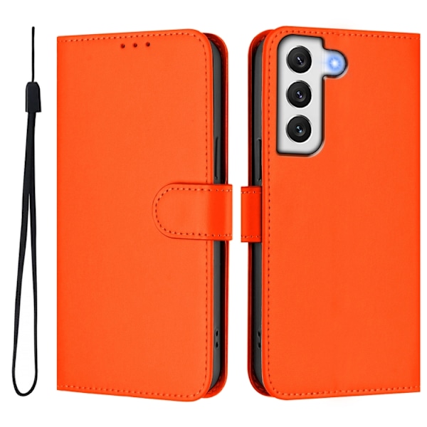Samsung Galaxy S22+ 5G Skal i läder med lanyard, solid färg Orange
