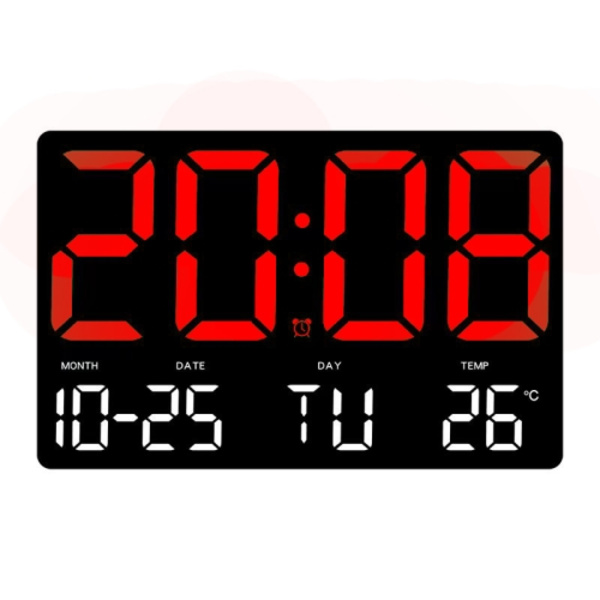 Stor display LED digital klocka 5 lägen Ljusstyrka justerbar Temperatur Mute Elektronisk klocka (Röd Dubbelfärg)