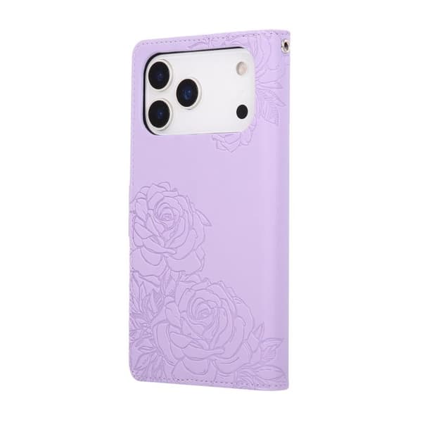 iPhone 18 Pro Max / iPhone 17 Pro Max Skal läderfodral med rosblomma och 3 kortfack Purpur