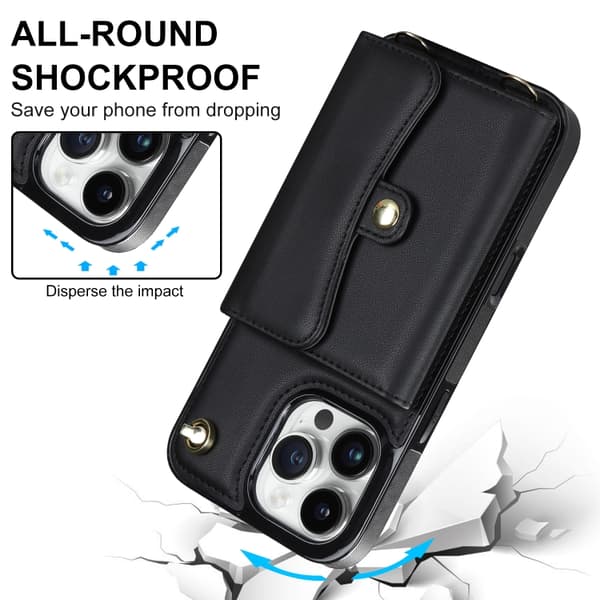 iPhone 16 Pro RFID-kortfack Skal med Lång Lanyard Svart
