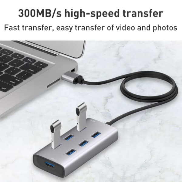 8108 7-Port USB 3.0 Hub - Silver Gray, 80cm Cable, Hot Swap, Easy Installation