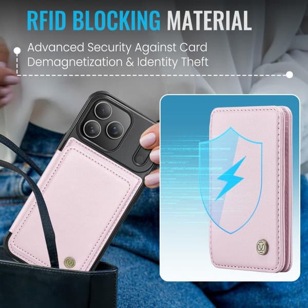 iPhone 18 Pro Max / iPhone 17 Pro Max Skal läderfodral JEEHOOD Business Magnetisk Stil RFID Rosa