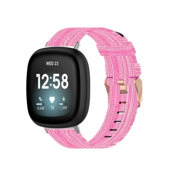 För Fitbit Versa 4 / Sense 2 Universal Nylon Weave Canvas Watch Band Pink