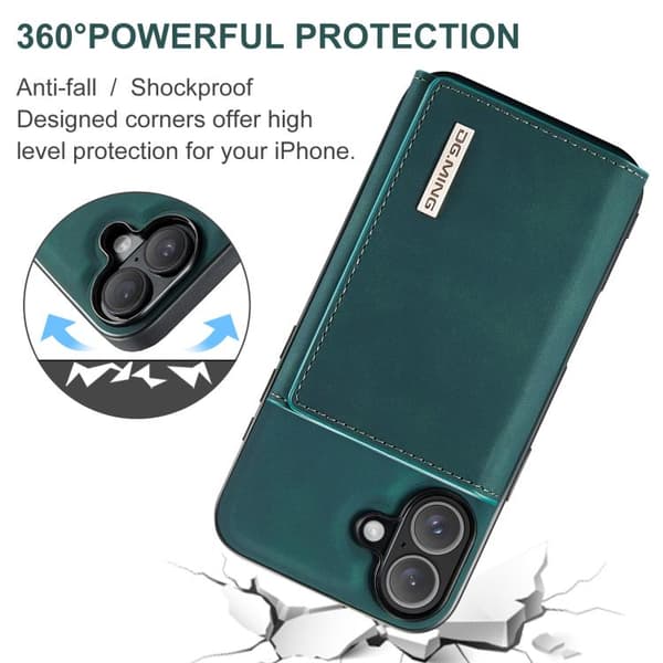 iPhone 17 Skal läderfodral DG.MING M1 Series 3-Fold Multi Card Wallet Grön
