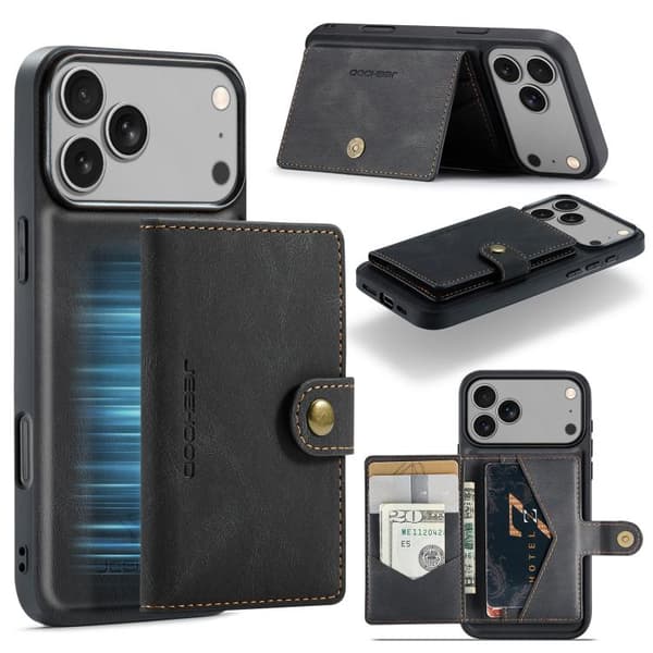 iPhone 18 Pro / iPhone 17 Pro Skal JEEHOOD Retro Magnetisk Avtagbar Plånboksfodral Svart