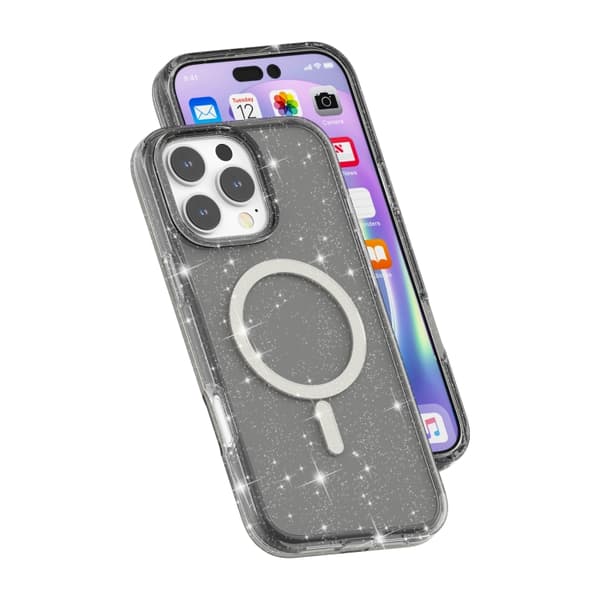 iPhone 16 Pro Terminator Stil Glitter Pulver MagSafe Magnetisk Skal Svart
