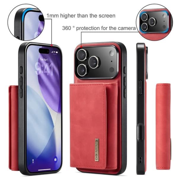 iPhone 18 Pro / iPhone 17 Pro Skal läderfodral DG.MING M1 Series 3-Faldig Multi Card Wallet Röd