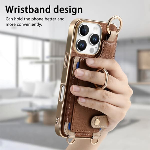 iPhone 16 Pro Skal med Mode Ring och Hängslinga Brun