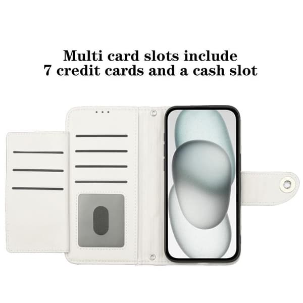 iPhone 18 Pro Max / iPhone 17 Pro Max Skal läderfodral med rhombisk textur och lanyard Vit