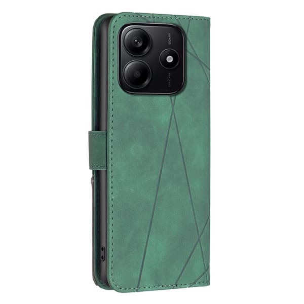 Redmi Note 14 5G - Magnetisk Spänne med Rhombus Textur Läderfodral Grön