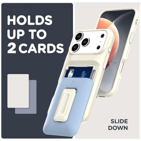 iPhone 18 Pro Max / iPhone 17 Pro Max Skal med Sliding Card Holder och Kickstand Beige Lila