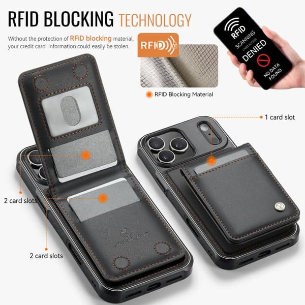 iPhone 18 Pro Max / iPhone 17 Pro Max Skal JEEHOOD Britisk Stil RFID MagSafe Kortväska PU Svart