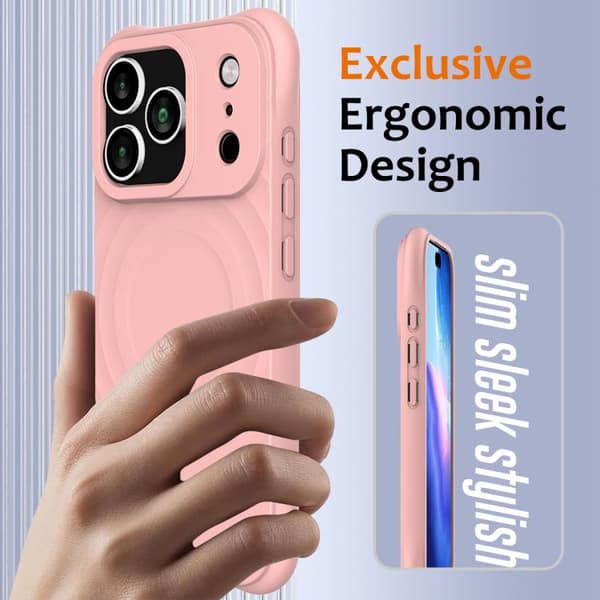 iPhone 18 Pro Max / iPhone 17 Pro Max Skal - Vågtextur med MagSafe Magnetisk Flytande Silikon Rosa