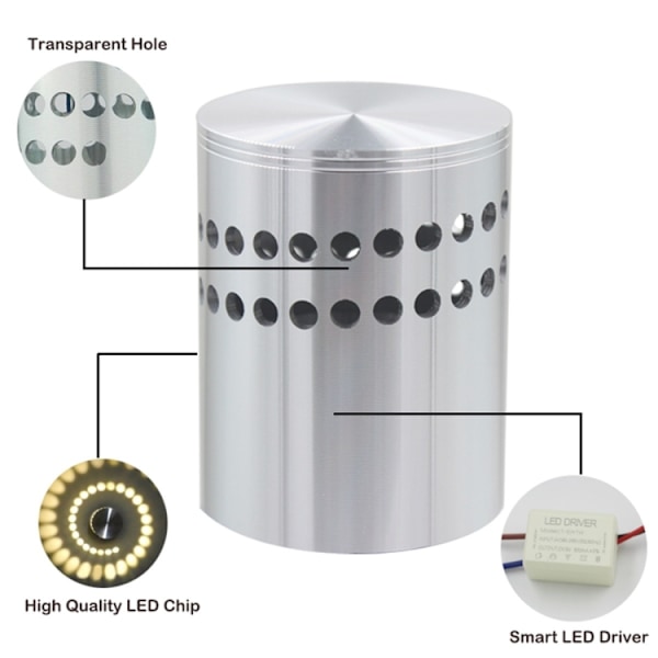 Aluminium LED-vägglampa för inomhusbruk, dekorationsbelysning, AC 110-240V (varmvit)