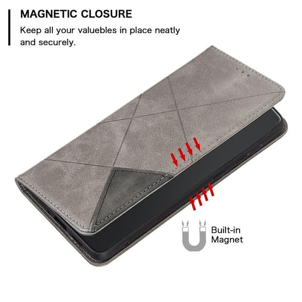 iPhone 18 Pro / iPhone 17 Pro Rhombus Textur Magnetiskt Skal Läderfodral Grå