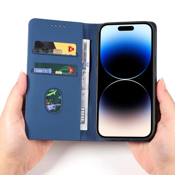 iPhone 16 Pro Magnetisk Skinnkänsla Kortfack Fodral blå