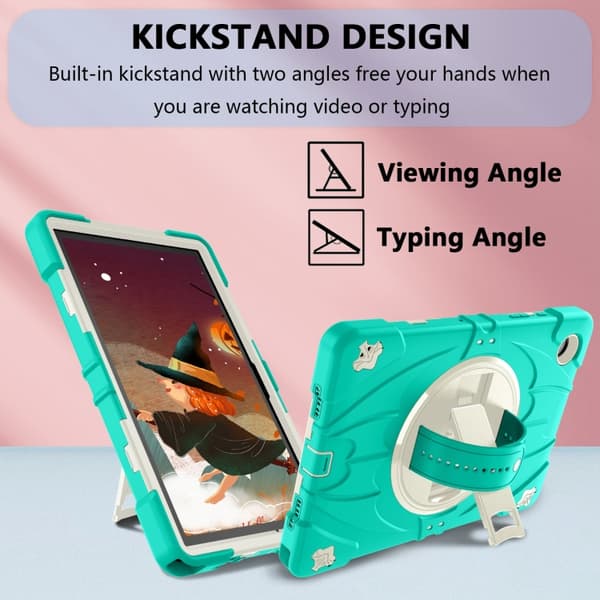 Samsung Galaxy Tab A8 Bat Hand Grip Ställning Tabletfodral Mintgrön Vit