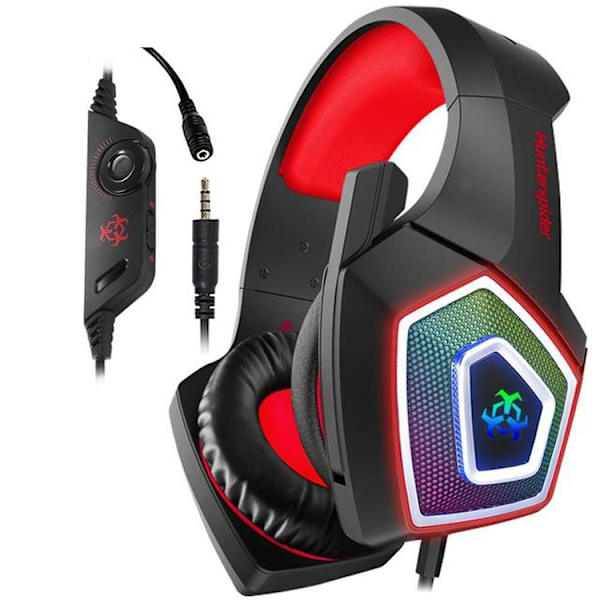 V1 3,5 mm RGB Färgglad Ljusstark Trådstyrd Gaming Headset Svart röd