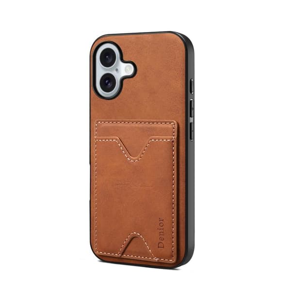 iPhone 17 Skal med kortfack - Denior D06 PU baksida Brun
