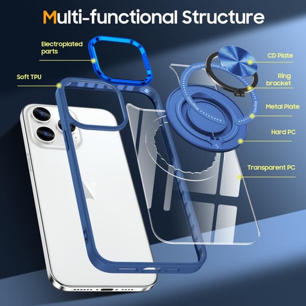 iPhone 16 Pro Magnetisk Rotationsring Skal - Skydda din telefon med stil! Mörkblå