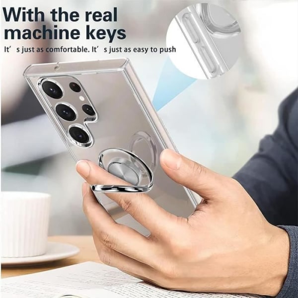 Samsung Galaxy S24 Ultra-fodral med 360 graders roterande silverringhållare Transparent