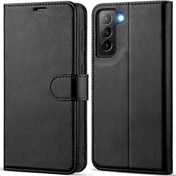 Plånboksfodral - Samsung - Galaxy S22 Plus - 3D härdat glas - Svart syntetläder - 6,7 tum Svart