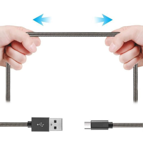 Micro USB-kabel - Svart Metall - 2-pack - 1M - Kompatibel med Android - Snabbladdning - Elegant