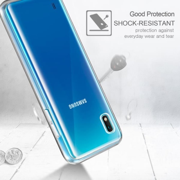 Fodral för Samsung Galaxy A10，Silikontransparent TPU-fodral Skyddsfodral + härdat glasfilm för skydd