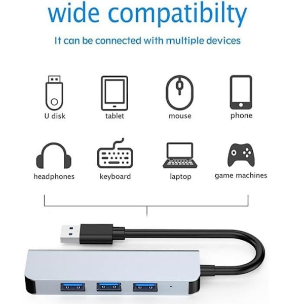 4 i 1 USB-adapter, USB-hubb till 1*USB 3.0 och 3*USB 2.0 för bärbar dator HP-Dell-Lenovo-Acer