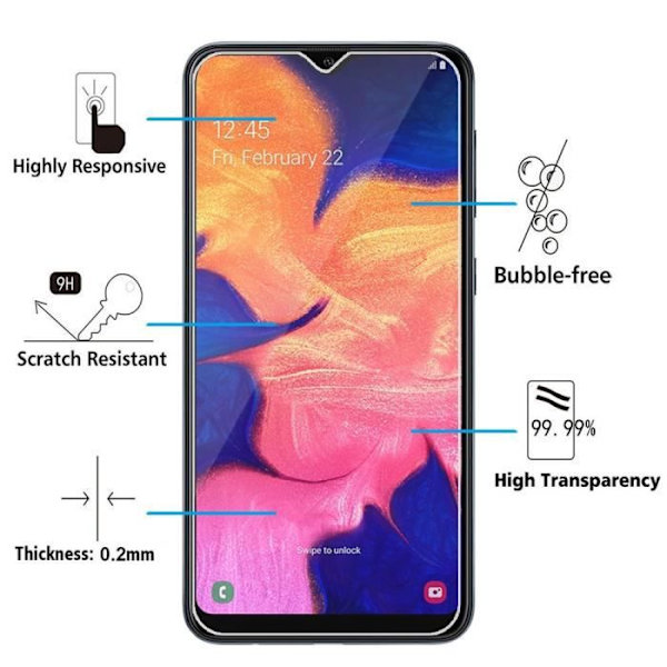 För Samsung Galaxy A10 6,2" SM-A105F: 1 skärmskyddsfilm av härdat glas